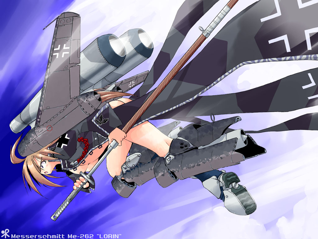 breasts copyright_request jet_engine luftwaffe me_262_(personification) mecha_musume medium_breasts military ootachi solo world_war_ii yonezuka_ryou