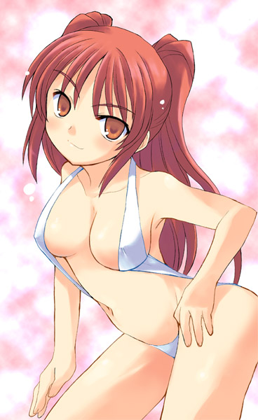 artist_request breasts brown_eyes kousaka_tamaki long_hair red_hair slingshot_swimsuit solo swimsuit to_heart_2