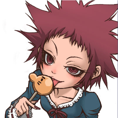 candy cosplay d.gray-man doseisan emu_(toran) food kumatora licking lollipop long_sleeves lowres mother_(game) mother_3 parody road_kamelot road_kamelot_(cosplay) shaped_lollipop solo