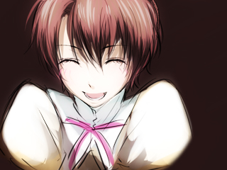 artist_request closed_eyes fujioka_haruhi lowres open_mouth ouran_high_school_host_club ribbon smile solo
