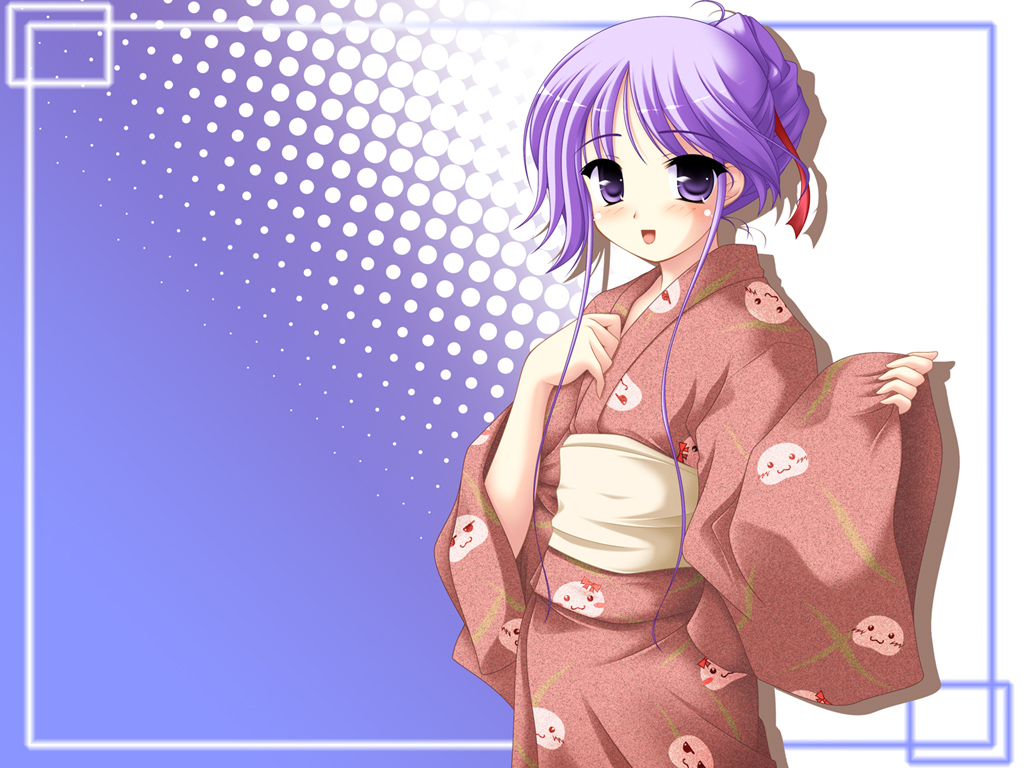 happiness! japanese_clothes kakesu kimono long_sleeves male_focus otoko_no_ko purple_eyes purple_hair red_kimono solo watarase_jun yukata
