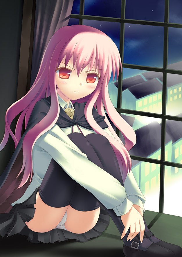 black_legwear kouzuki_hajime long_hair long_sleeves louise_francoise_le_blanc_de_la_valliere panties pantyshot pantyshot_(sitting) pentacle sitting solo thighhighs underwear white_panties zero_no_tsukaima