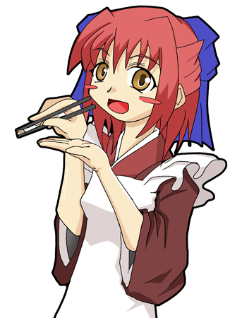 artist_request bad_anatomy chopsticks kohaku long_sleeves lowres short_hair solo tsukihime