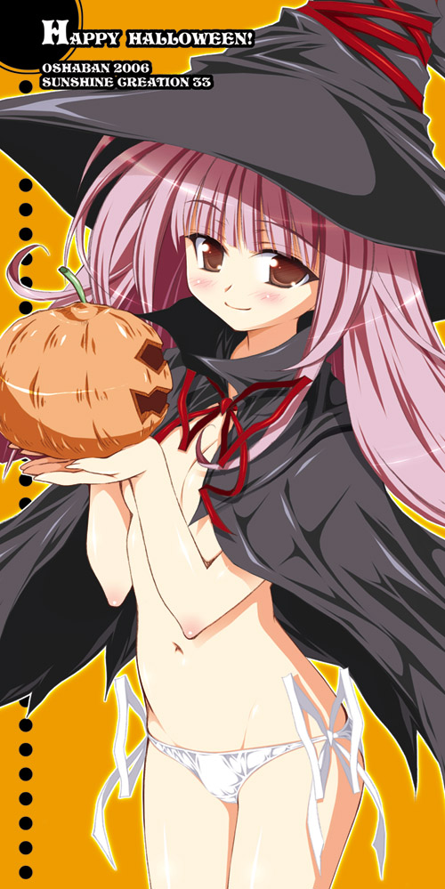 bottomless cape copyright_request hat long_hair panties sasahiro side-tie_panties solo underwear white_panties witch_hat