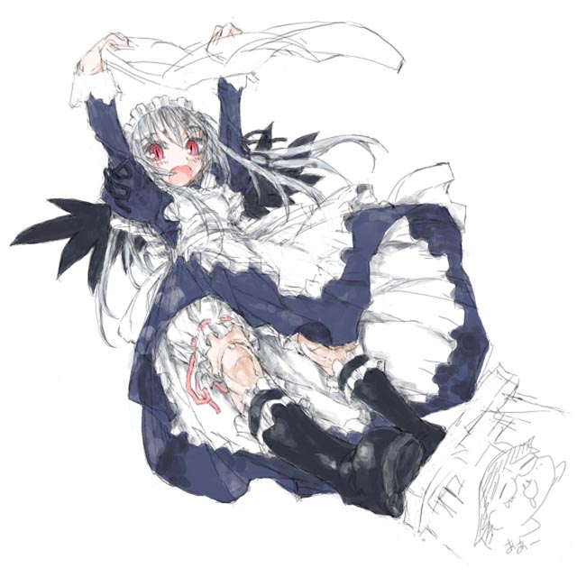 artist_request bloomers doll_joints long_hair long_sleeves pink_eyes rozen_maiden silver_hair solo suigintou underwear white_bloomers