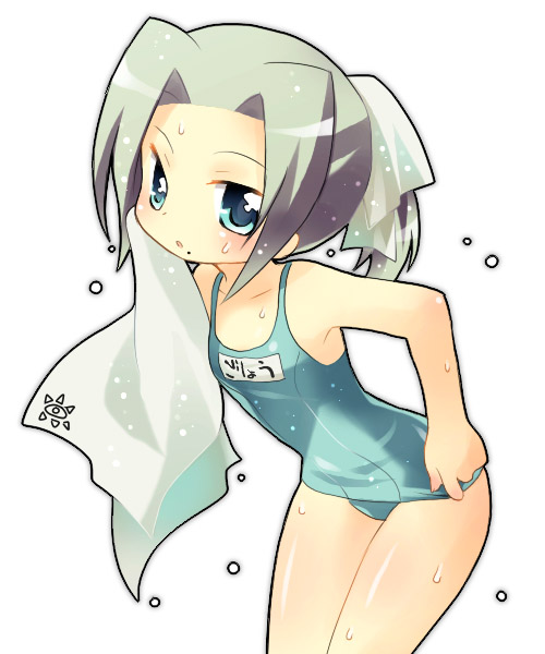 alternate_color_school_swimsuit copyright_request green_swimsuit name_tag one-piece_swimsuit school_swimsuit solo suzuki_kokono swimsuit