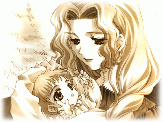 baby carnelian d:_sono_keshiki_no_mukougawa game_cg lipstick makeup monochrome mother_and_child sepia