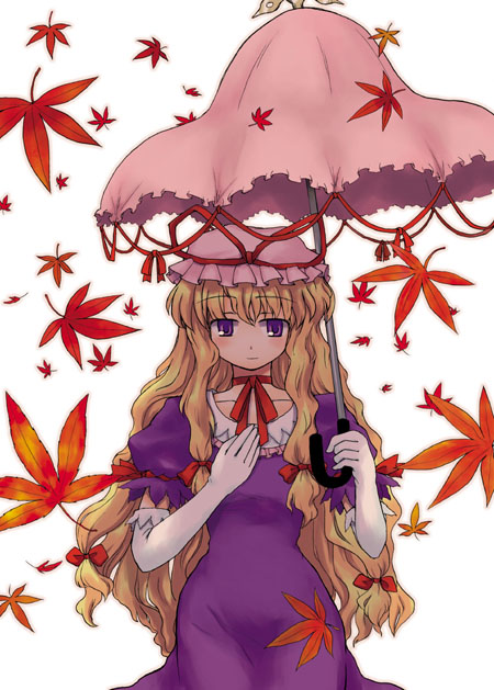 blonde_hair elbow_gloves gloves leaf maple_leaf mizumoto_tadashi solo touhou umbrella white_gloves yakumo_yukari