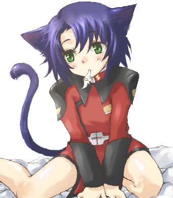animal_ears artist_request athrun_zala cat_ears cat_tail catboy gundam gundam_seed kemonomimi_mode long_sleeves lowres male_focus mouth_hold solo tail