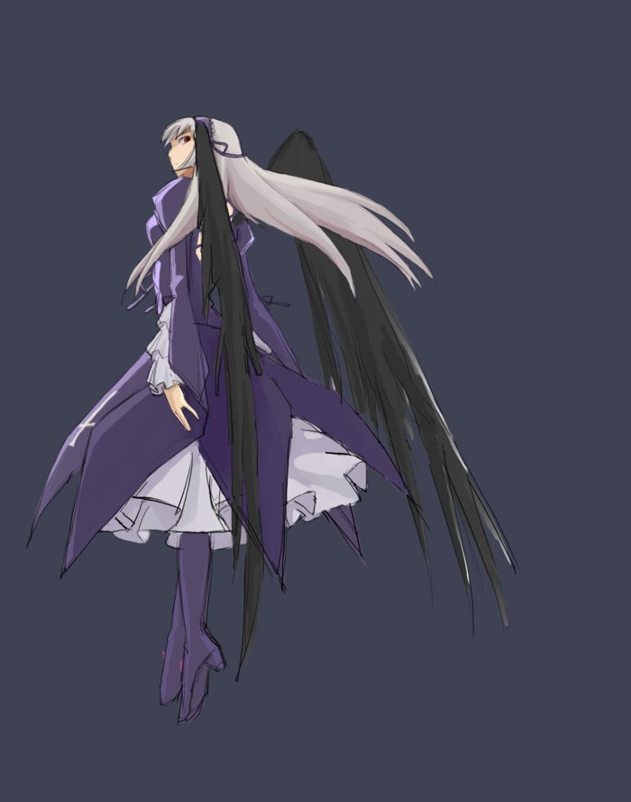 long_sleeves pinzu rozen_maiden silver_hair solo suigintou wings