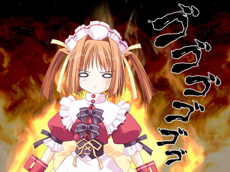 angry aura filia_(prism_ark) fire game_cg maid o_o oono_tetsuya prism_ark solo twintails