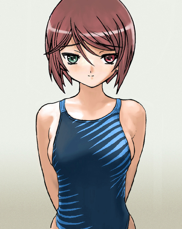 artist_request brown_hair competition_swimsuit heterochromia one-piece_swimsuit rozen_maiden short_hair solo souseiseki swimsuit