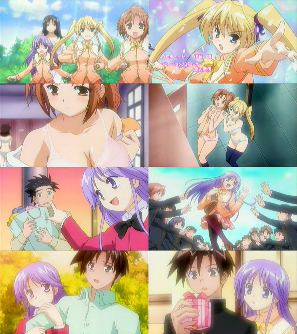 6+boys bag black_hair blonde_hair bra breasts brown_hair cleavage crossdressing gift happiness! hiiragi_anri kamisaka_haruhi kneehighs large_breasts lingerie locked_arms locker locker_room long_hair long_sleeves medium_breasts multiple_boys multiple_girls otoko_no_ko panties pantyhose pointing ponytail purple_eyes purple_hair school_bag school_uniform screencap skirt socks thighhighs twintails underwear underwear_only undressing watarase_jun