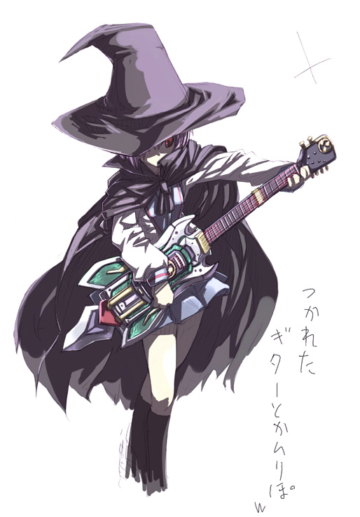 cape guitar hat instrument kita_high_school_uniform long_sleeves nagato_yuki school_uniform serafuku solo suzumiya_haruhi_no_yuuutsu tokyo_(great_akuta) witch_hat