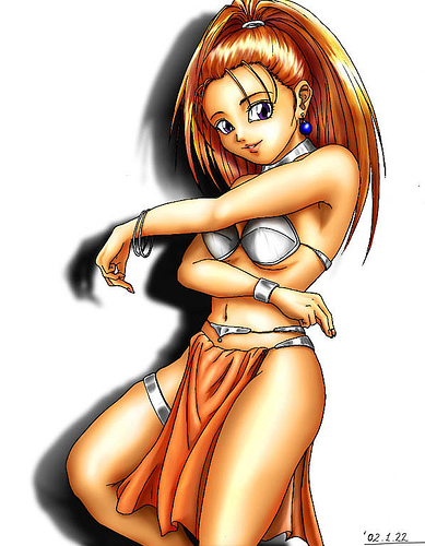 artist_request barbara dancer's_costume_(dq) dragon_quest dragon_quest_vi forehead high_ponytail lowres pelvic_curtain ponytail red_hair solo