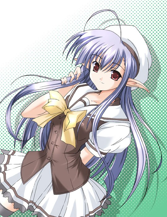artist_request hat long_hair nerine pointy_ears purple_hair red_eyes school_uniform shuffle! solo thighhighs