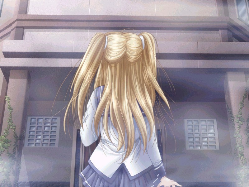 blonde_hair from_behind game_cg izumo kurashima_nagisa long_hair long_sleeves school_uniform serafuku skirt solo twintails yamamoto_kazue