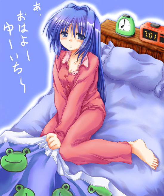 bed kanon kazamine long_sleeves minase_nayuki pajamas sleepy solo