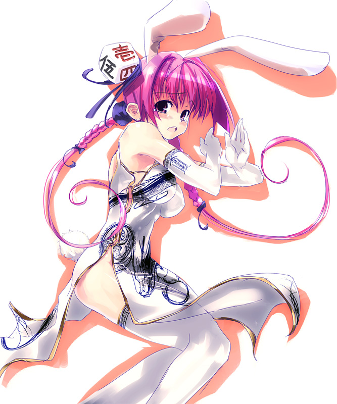 animal_ears bunny_ears china_dress chinese_clothes di_gi_charat dress elbow_gloves gloves refeia solo thighhighs twintails usada_hikaru white_gloves