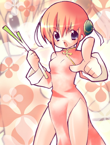 artist_request china_dress chinese_clothes dress foreshortening gintama kagura_(gintama) lowres solo spring_onion