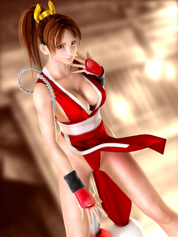 3d black_eyes breasts brown_hair cameltoe cleavage covered_nipples fatal_fury incise_soul large_breasts long_hair m-rs panties pelvic_curtain ponytail red_panties revealing_clothes rope shiranui_mai snk solo the_king_of_fighters underwear