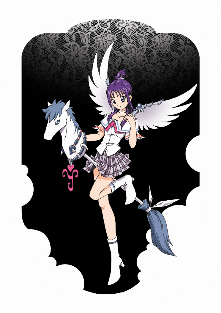 artist_request futari_wa_precure_splash_star horse mishou_mai ponytail precure purple_hair solo wings