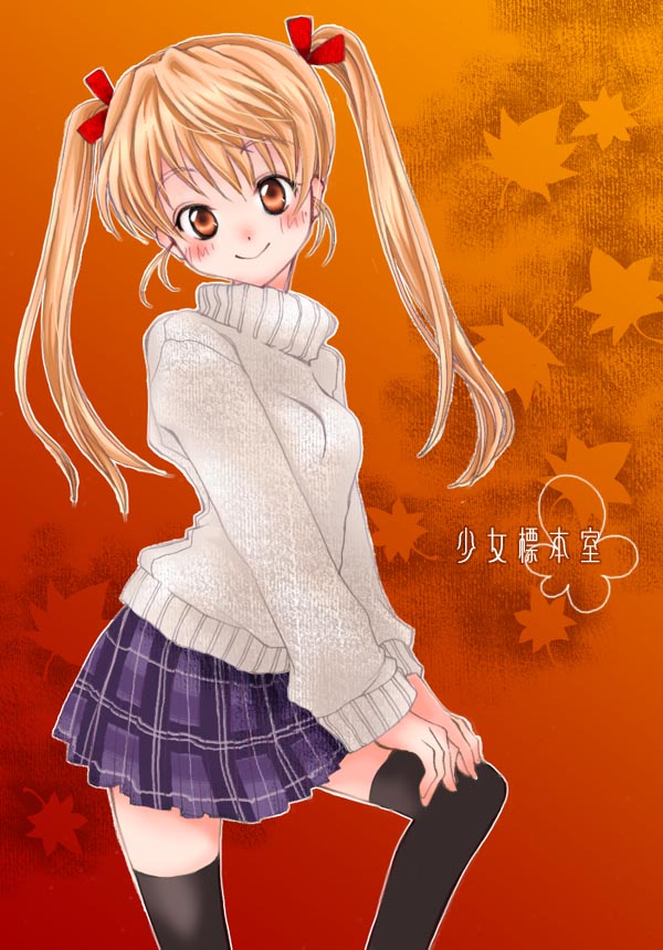 blonde_hair long_sleeves miniskirt sawachika_eri school_rumble skirt solo sweater thighhighs tuki zettai_ryouiki