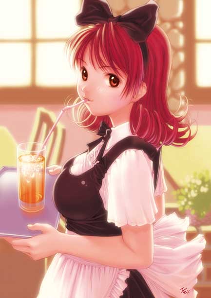 copyright_request drink drinking_straw kobayashi_yuuji solo waitress
