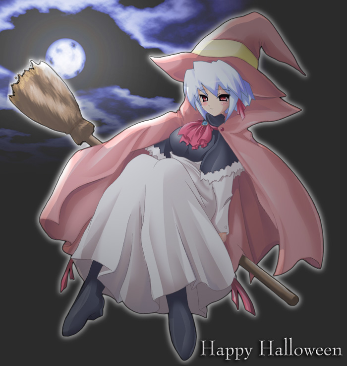 broom broom_riding full_moon halloween happy_halloween kichikuouji kotonomiya_yuki long_sleeves moon sidesaddle solo suigetsu witch