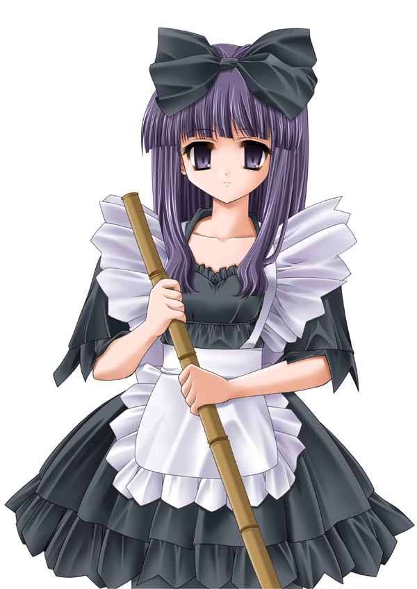 alice_(ragnarok_online) bow hair_bow maid purple_eyes purple_hair ragnarok_online simple_background solo standing yoshida_inuhito