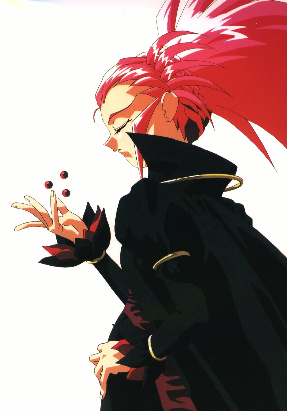 90s artist_request hair_pulled_back hakubi_washuu highres long_sleeves red_hair solo spiked_hair tenchi_muyou!