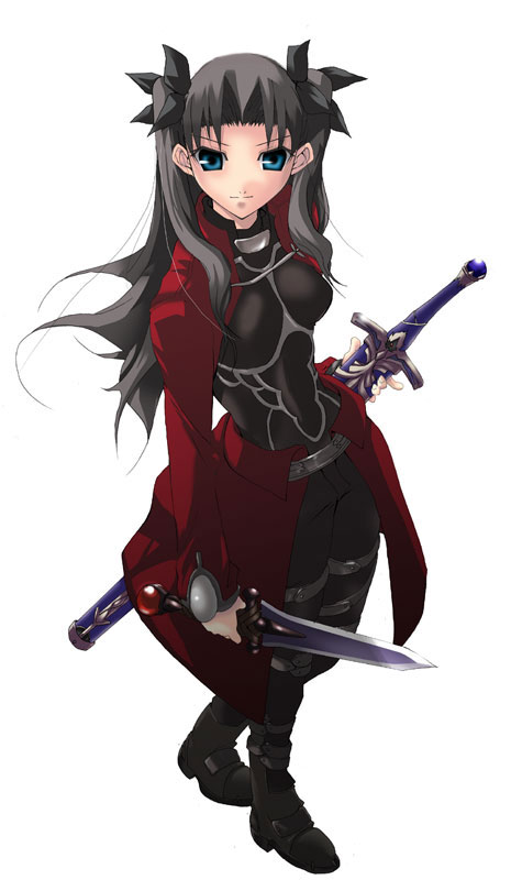 archer archer_(cosplay) caliburn cosplay fate/stay_night fate_(series) hino_akira long_sleeves sheath sheathed solo sword toosaka_rin two_side_up weapon