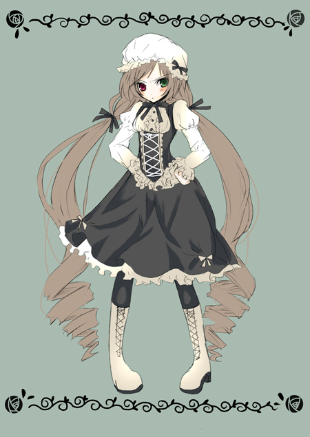 artist_request boots heterochromia long_hair pantyhose rozen_maiden solo suiseiseki very_long_hair