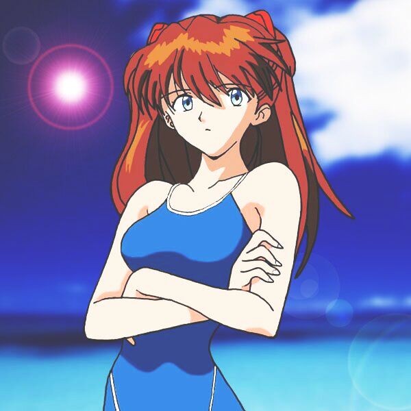 artist_request beach blue_eyes crossed_arms day long_hair neon_genesis_evangelion one-piece_swimsuit red_hair solo souryuu_asuka_langley swimsuit