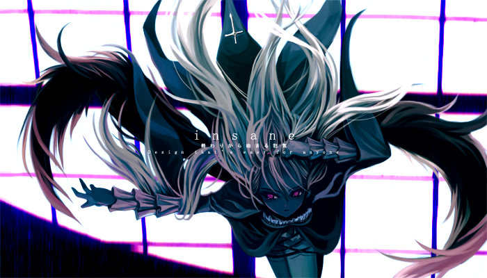 artist_request bent_over black_dress black_wings cowboy_shot dress frilled_sleeves frills hand_on_head long_hair long_sleeves looking_to_the_side outstretched_arm pink_eyes rozen_maiden silver_hair solo suigintou very_long_hair wings