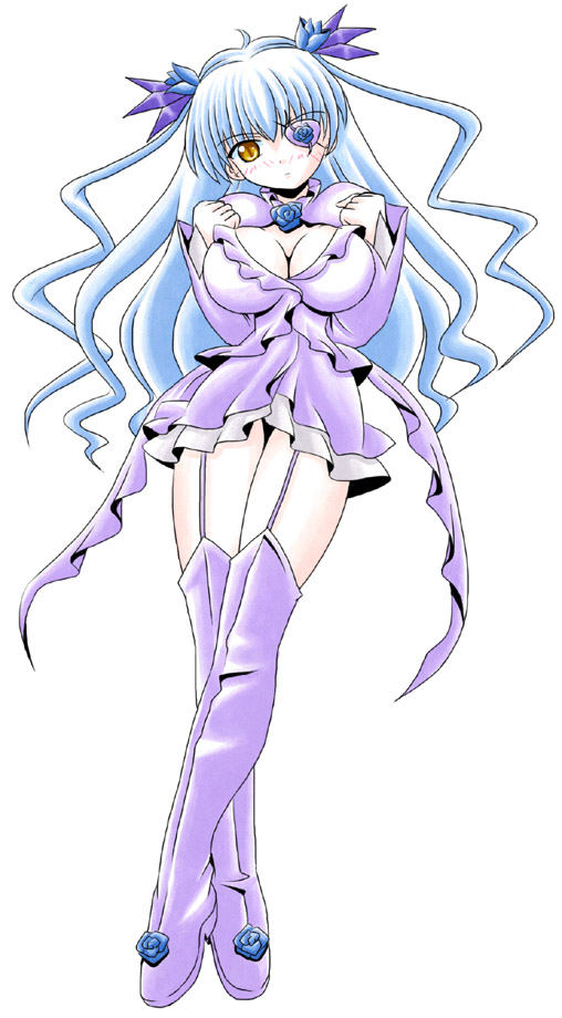 barasuishou boots breasts cleavage eyepatch imai_kazunari large_breasts long_sleeves rozen_maiden solo thigh_boots thighhighs