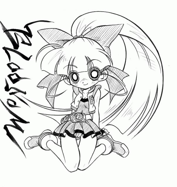 akazutsumi_momoko ankleband arms_behind_back artist_request bow breasts character_name cleavage dress greyscale hair_bow hyper_blossom long_hair looking_at_viewer monochrome ponytail powerpuff_girls_z short_dress sidelocks sketch small_breasts smile solo very_long_hair vest wristband