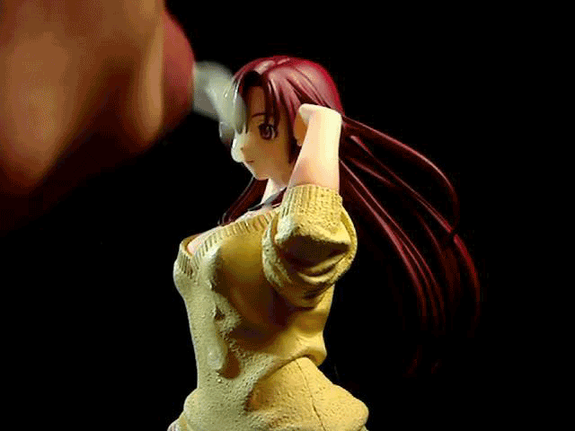 1girl animated animated_gif cum figure hetero kazami_mizuho long_hair onegai_teacher penis photo red_hair semen_on_figure sweater