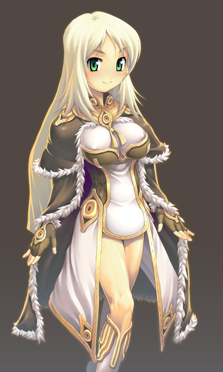 blonde_hair boots breasts covered_nipples dress fantasy green_eyes high_wizard highres large_breasts long_hair ragnarok_online smile solo yn_red