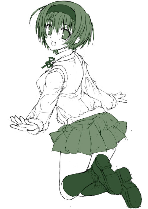 green long_sleeves mizuki_makoto monochrome pleated_skirt school_uniform serafuku skirt solo to_heart_2 yoshioka_chie