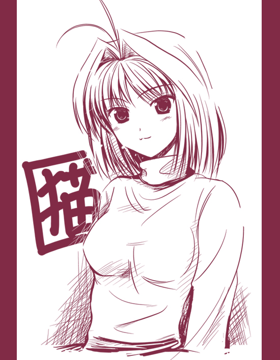 arcueid_brunestud breasts hinooka_shuuji long_sleeves medium_breasts monochrome solo sweater tsukihime