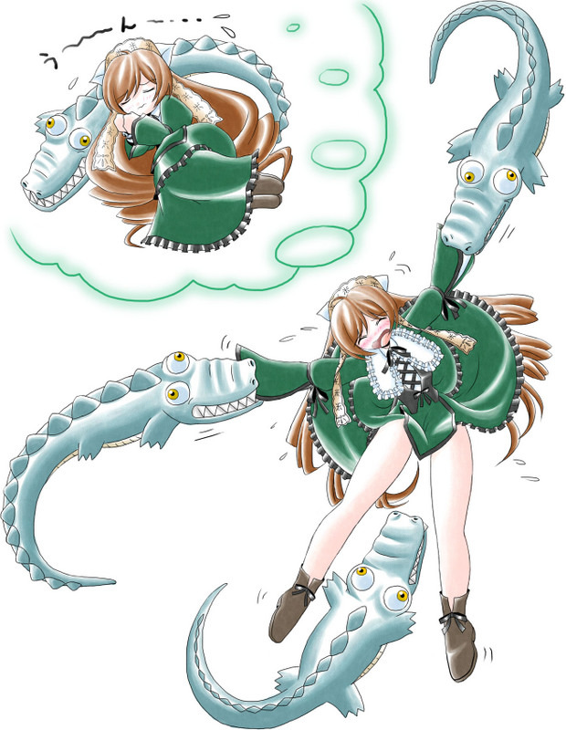 crocodile crocodilian dreaming heterochromia imai_kazunari long_hair long_sleeves rozen_maiden solo suiseiseki