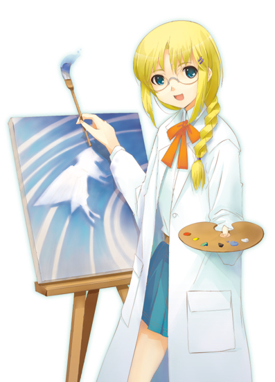 canvas_(object) dasoku_sentarou easel glasses labcoat long_sleeves original painting painting_(object) solo