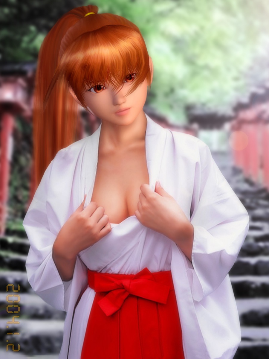 3d dead_or_alive duplicate hakama highres japanese_clothes kasumi_(doa) miko red_hakama solo third-party_edit