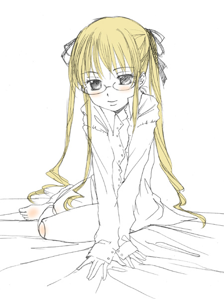 artist_request glasses long_hair long_sleeves partially_colored rozen_maiden shinku solo