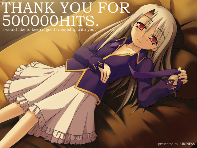 bed fate/stay_night fate_(series) hits illyasviel_von_einzbern kaze_shibuki long_sleeves looking_at_viewer lying on_back on_bed red_eyes solo