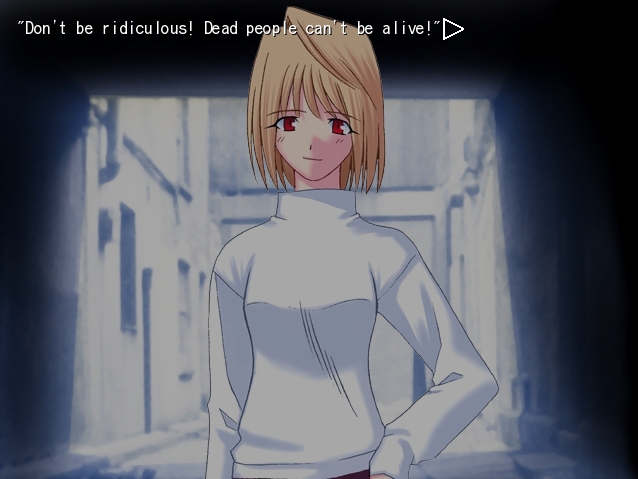 arcueid_brunestud blonde_hair hard_translated long_sleeves obvious people_die_if_they_are_killed solo sweater takeuchi_takashi translated tsukihime visual_novel