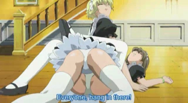 cosmopolitan_prayers eco_suu leg_lock maid multiple_girls panties scarlet_church screencap split subtitled thighhighs underwear white_legwear white_panties