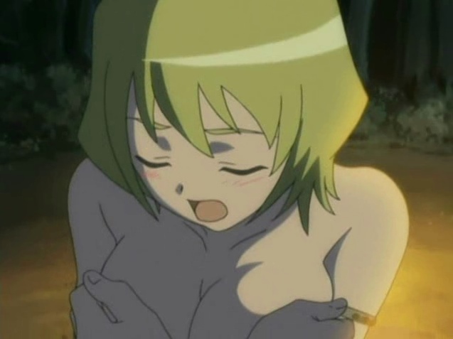 blonde_hair breast_hold breasts cleavage closed_eyes covering erstin_ho large_breasts my-otome screencap solo