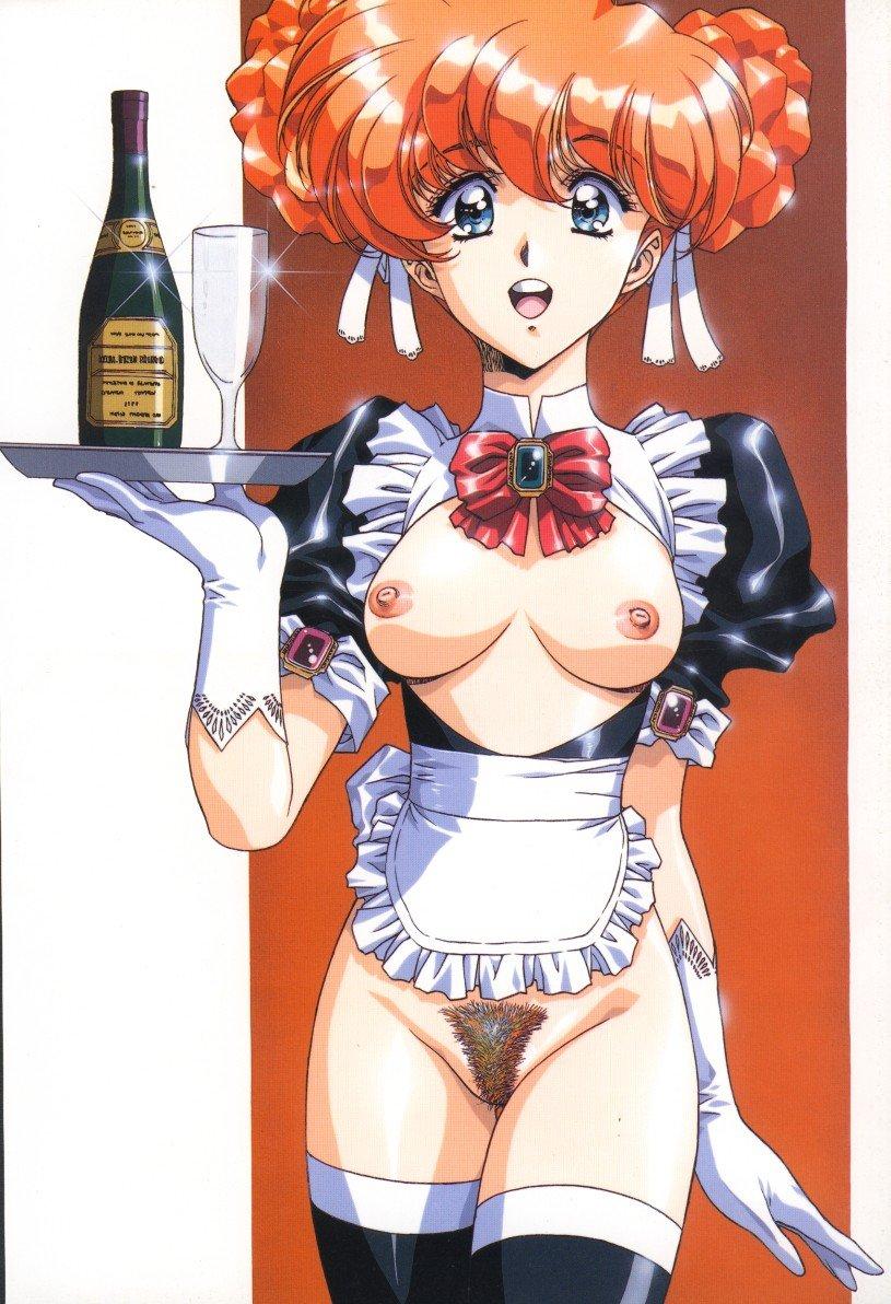 alcohol breastless_clothes breasts copyright_request cup drinking_glass gloves medium_breasts pubic_hair solo thighhighs tray urushihara_satoshi waitress wine wine_glass